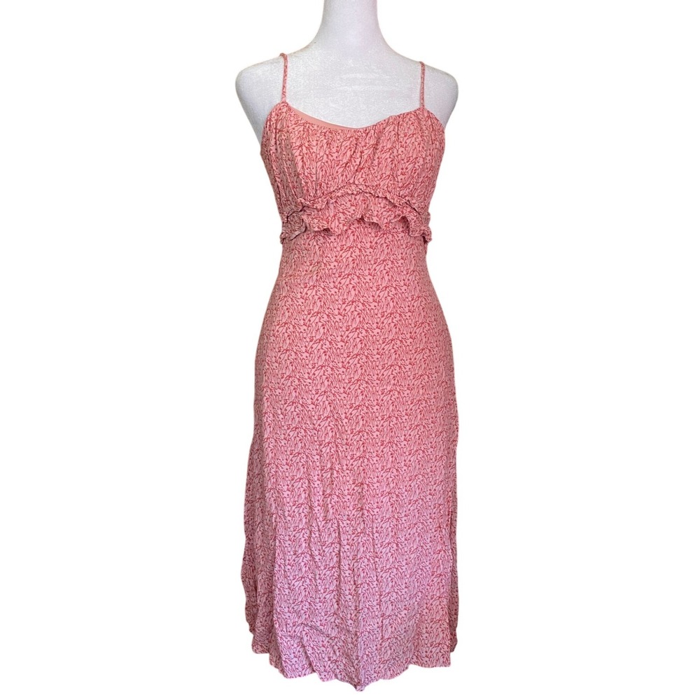 Milkmaid Floral Ruffle Pink Midi Slip Dress Small Femme Romantic Sundress Party‎